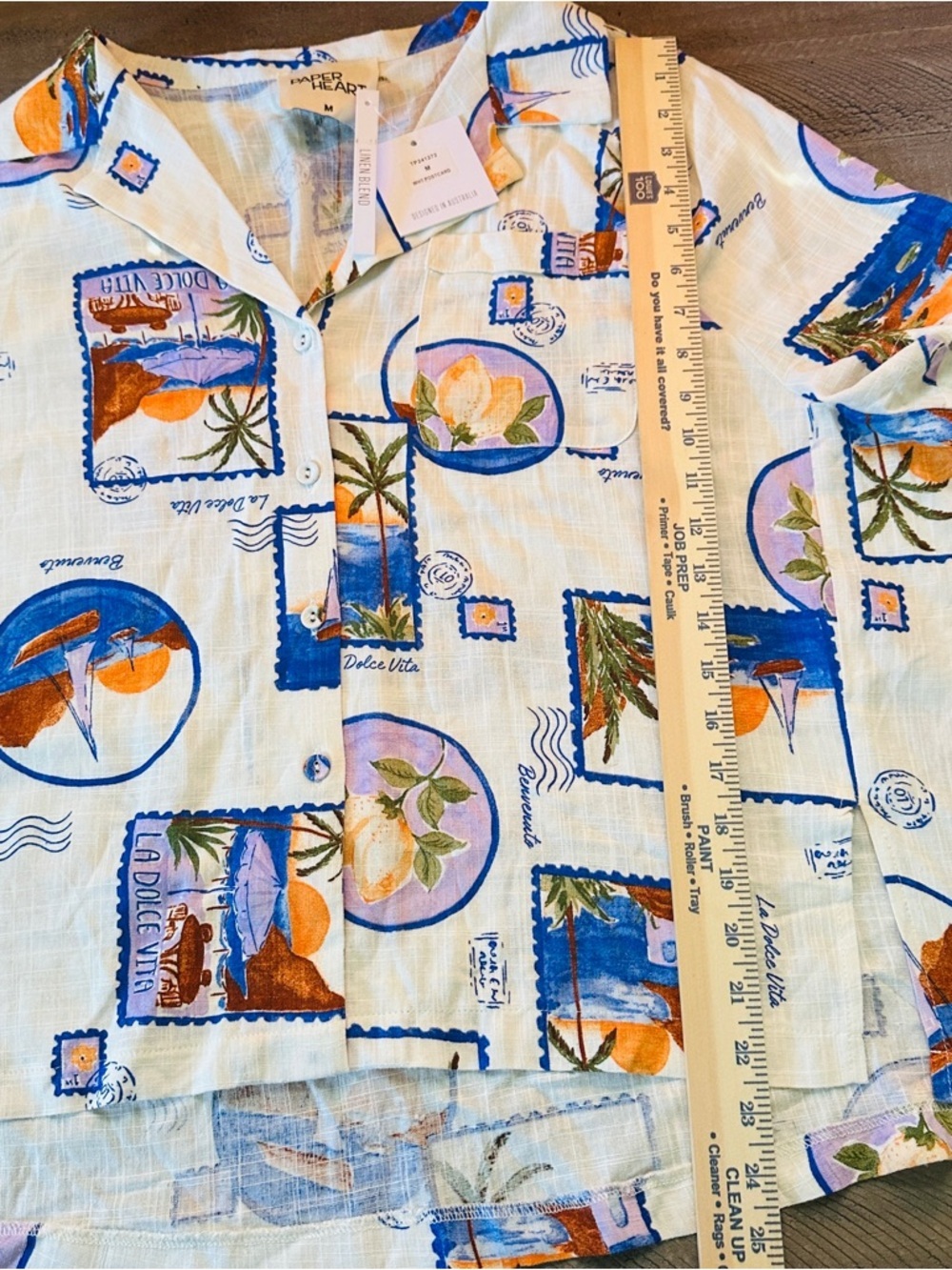NWT Paper Heart Women’s Italy Print Button Up Linen Shirt Travel Graphic Medium - Picture 6 of 8